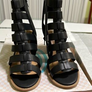 Soda, Black Heel Open Toe Straps Shoes, US Women Size 9